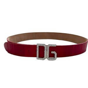 Dolcle & Gabbana Women’s Red Leather Belt Strass Buckle Size 85cm 34” Authentic